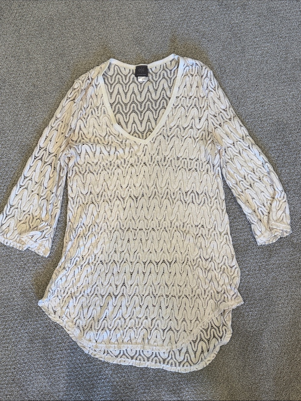 Elif by Jordan Taylor Cream Crochet V-Neck Tunic Cover-Up